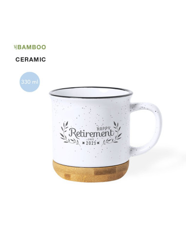 Taza de cerámica vintage 330 ml con base de bambú