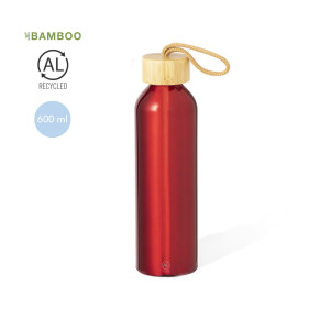 Botella de aluminio reciclado de 600 ml con Tapón de Bambú