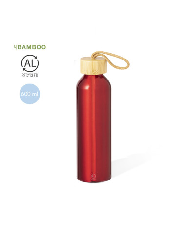 Botella de aluminio reciclado de 600 ml con Tapón de Bambú