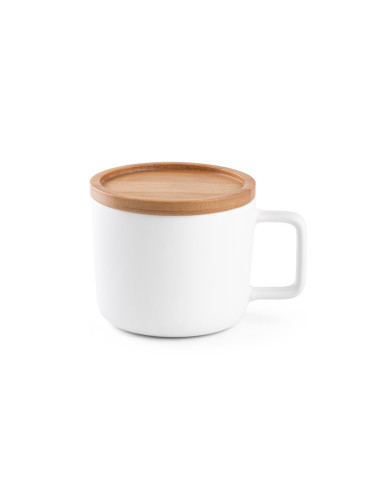 Taza cerámica con tapa/base de bambú y asa cuadrada 230ml