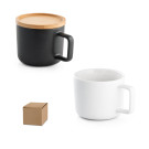 Taza cerámica con tapa/base de bambú y asa cuadrada 230ml