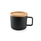 Taza cerámica con tapa/base de bambú y asa cuadrada 230ml