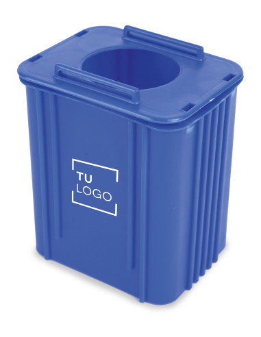 Portalapiceros con forma de contenedor azul de reciclaje