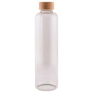 Botella de vidrio de borosilicato de 1L con tapón de bambú