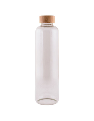 Botella de vidrio de borosilicato de 1L con tapón de bambú