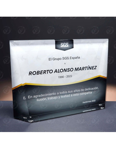 Trofeo placa de cristal rectangular biselada