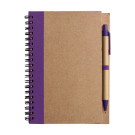 Libreta de cartón reciclado morada con bolígrafo