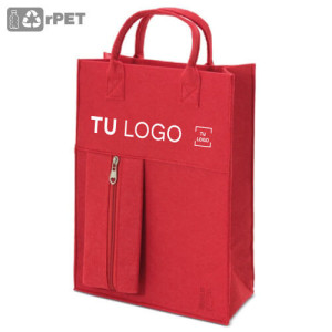 Bolsa de fieltro RPET con asas cortas y bolsillo